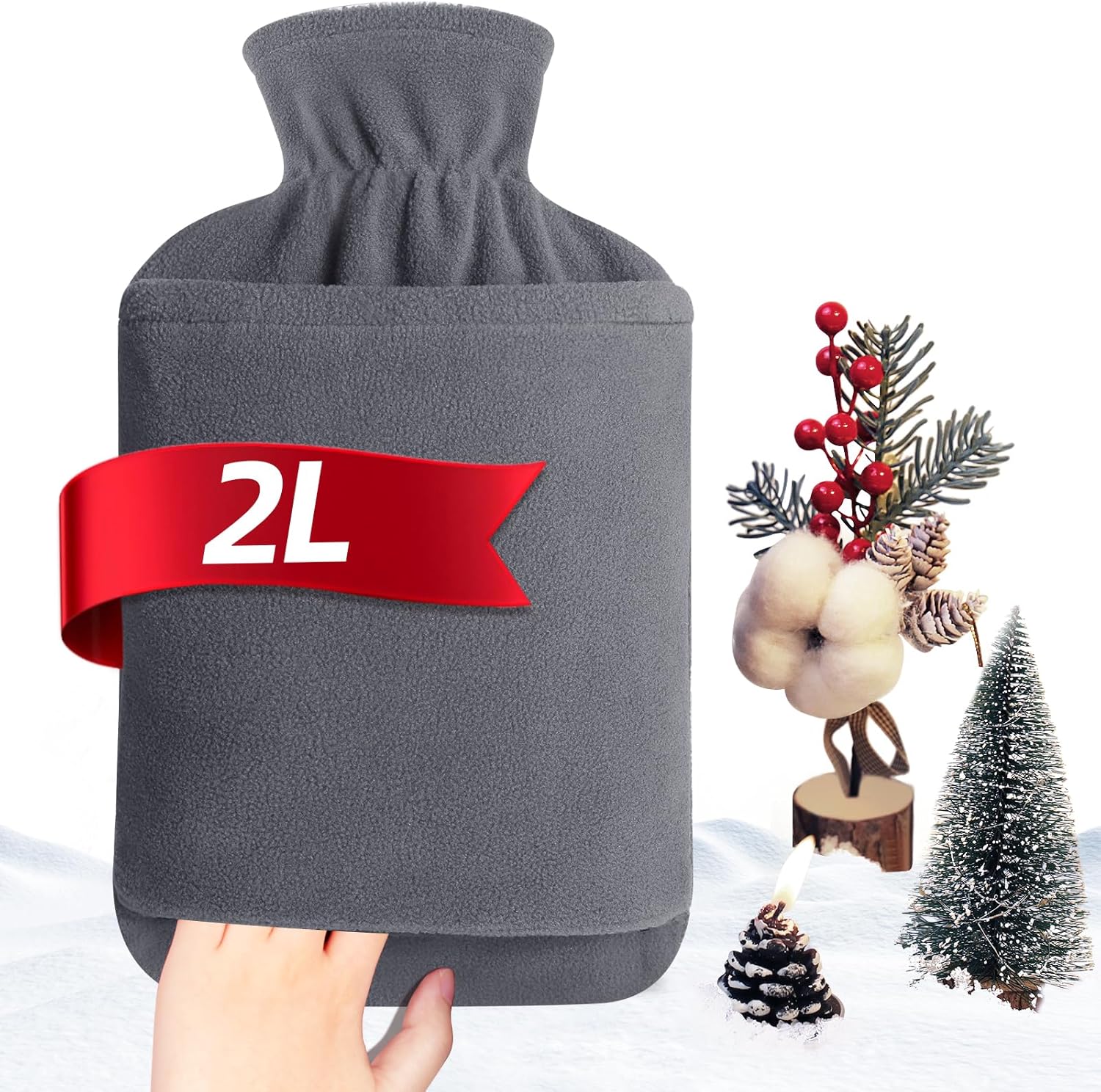 High-Quality Hot Water Bottle with Fleece Cover, Durable 2L Large Leakproof Hot...