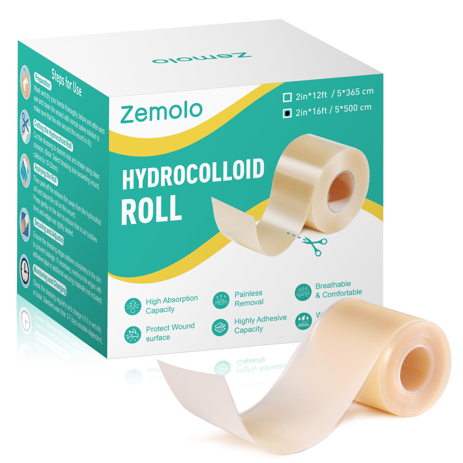 Hydrocolloid Dressing Roll 5cmx5m, Self-Adhesive Wound Dressing Pads Waterproof...