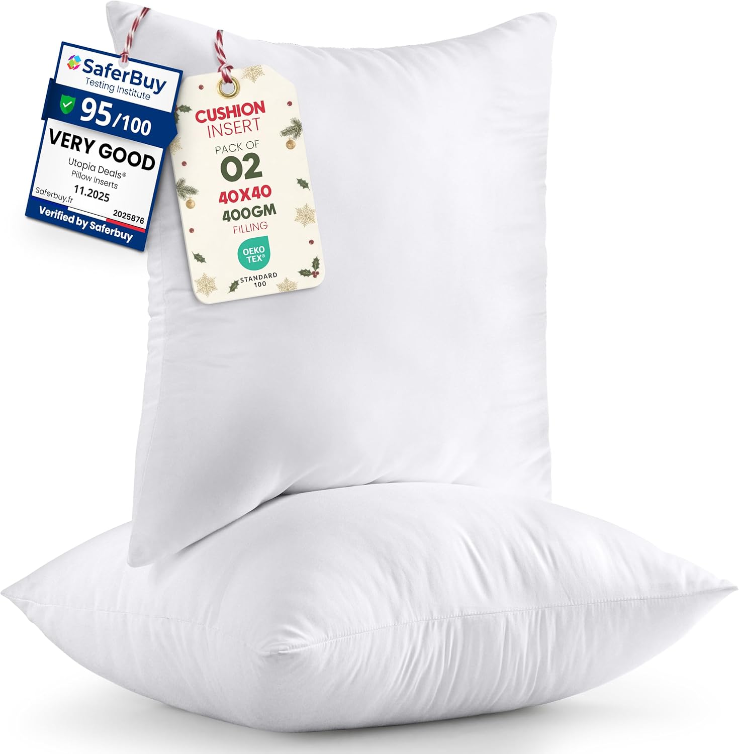 Utopia Bedding Cushion Inserts (Pack of 2) – 40x40 cm (16x16 inch) Hollowfibre I...