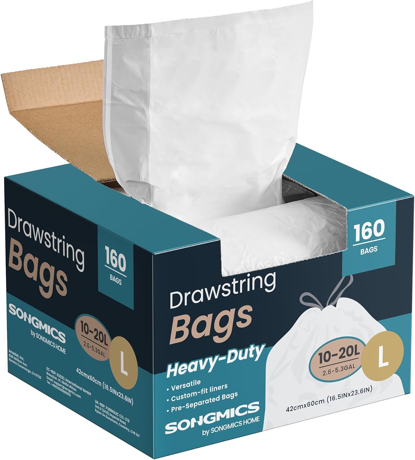 High-Quality SONGMICS Heavy-Duty Bin Bags, Durable Drawstring Rubbish Bags for K...