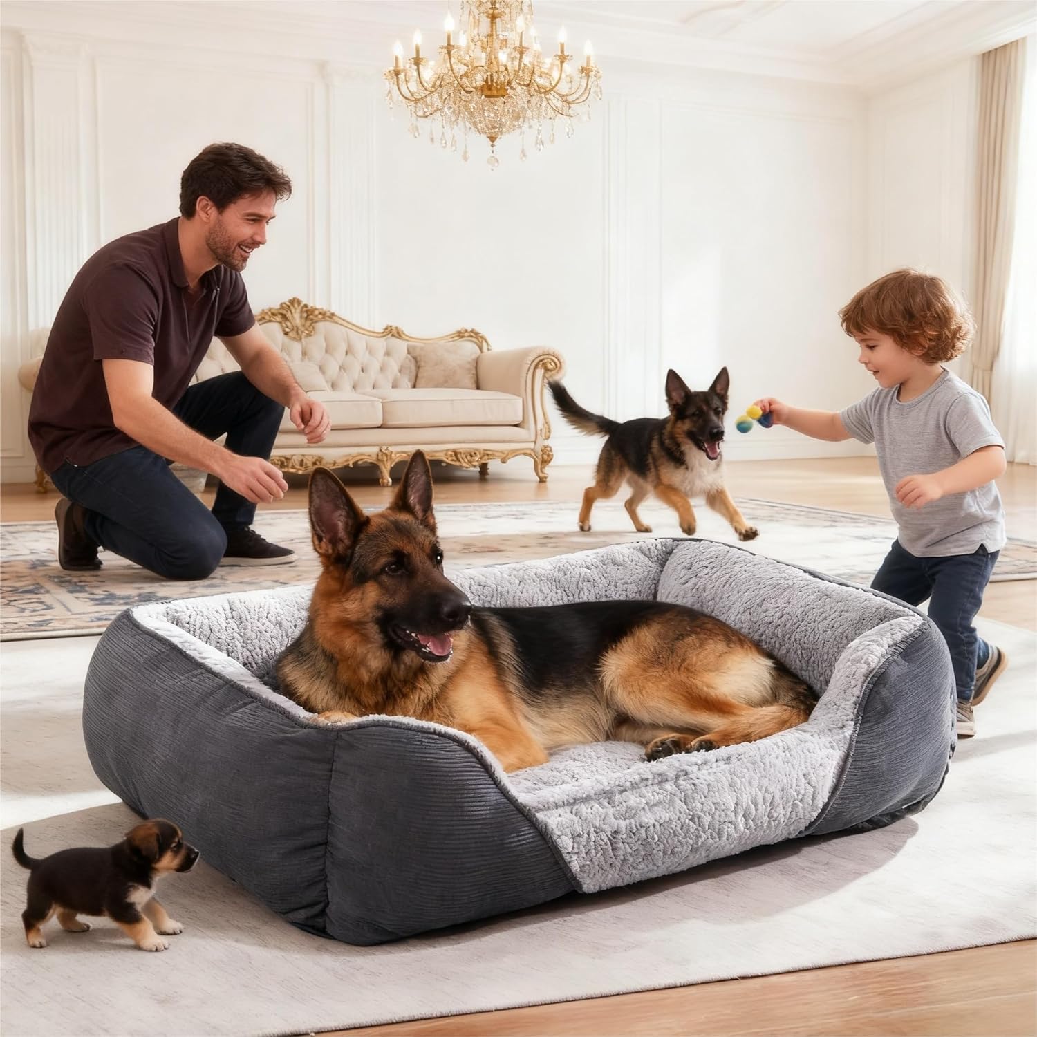 JOEJOY Extra Large Dog Sofa Bed, Waterproof Lamb Fleece PP Cotton XL Dog Bed Wit...