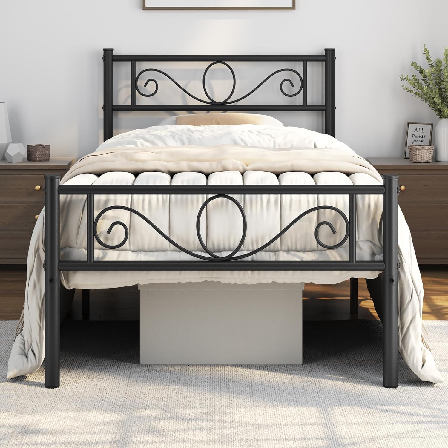 Yaheetech 3ft Single Metal Bed Frame Solid Bedstead Base with Headboard and Foot...