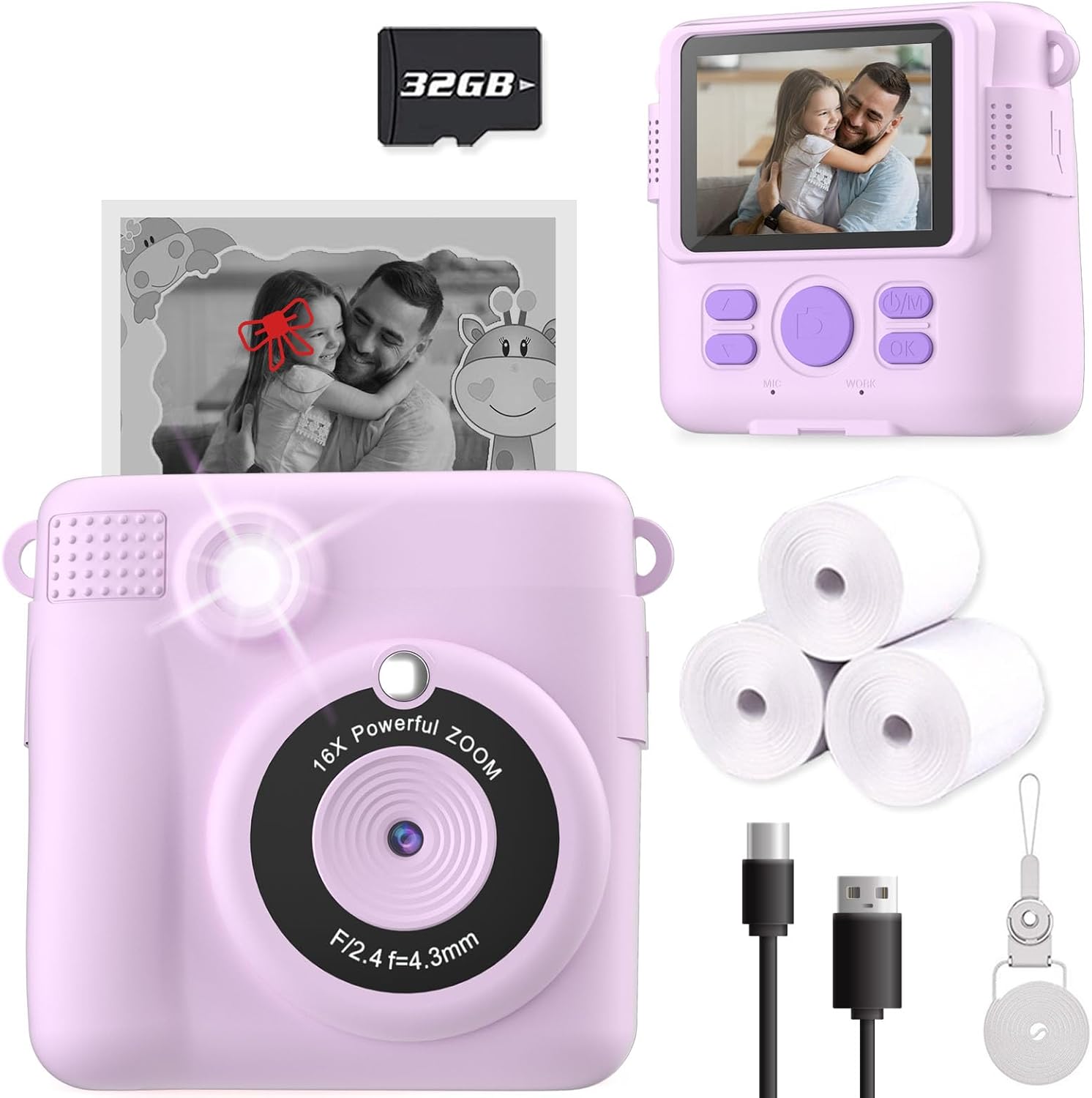 Instant Print Camera for Kids, Christmas Birthday Gifts for Girls Boys Age 3-12,...