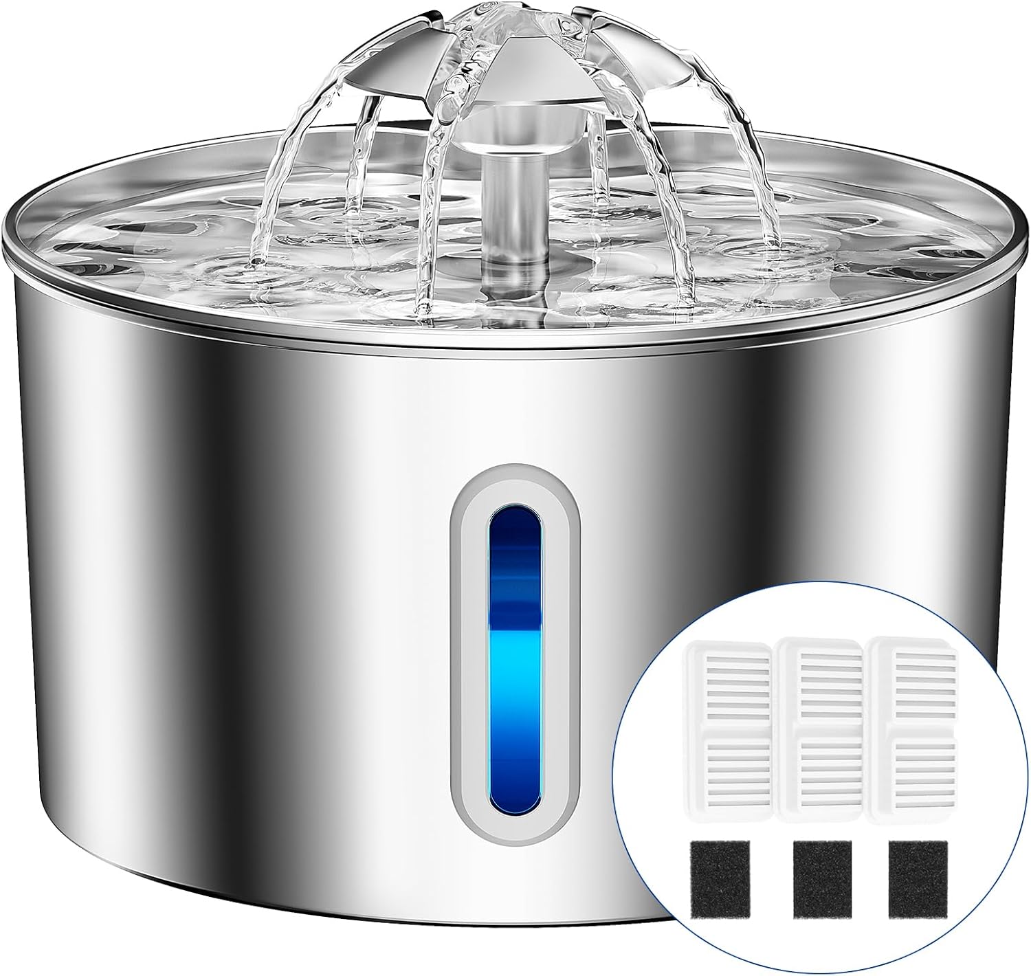 Cat Water Fountain for Drinking - 74oz/2.2L Cat Fountain Stainless Steel Flower...