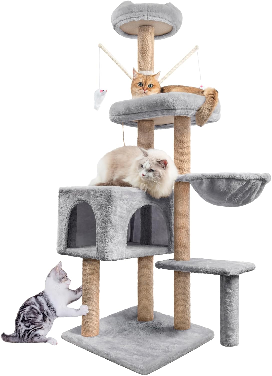 Cat Tree, 145cm Stable Cat Scratching Post for Indoor Cats, Multi-Level Cat Clim...