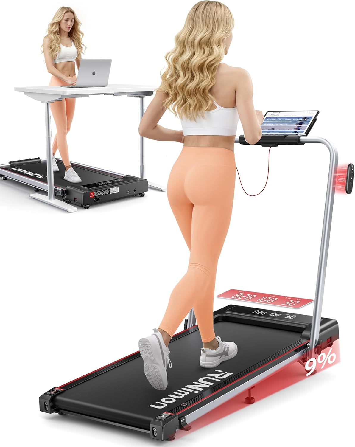 High-Quality RUNIMON Walking Pad, Special 6 in 1 Folding Treadmill with 9% Incli...