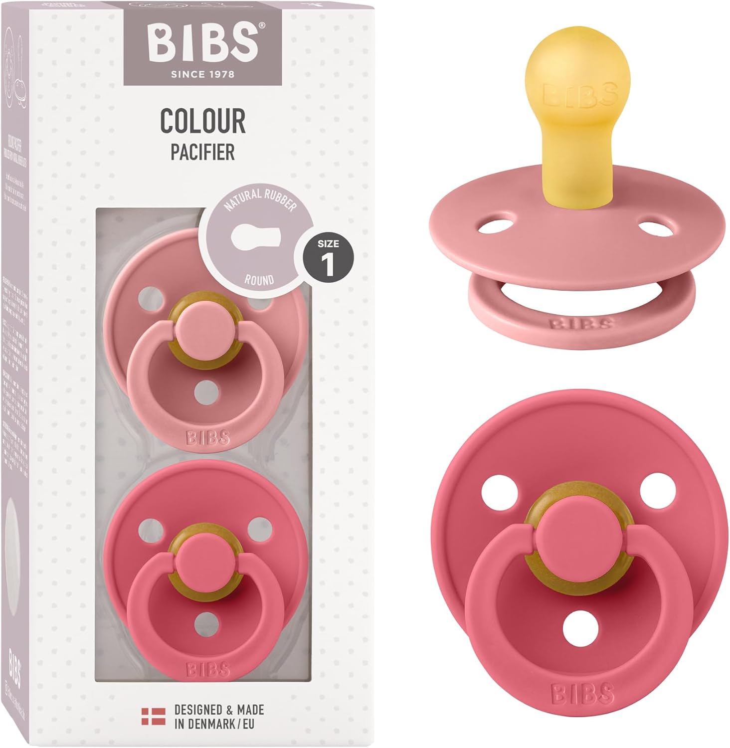 BIBS Colour Soother, Safe BPA Free Dummy Pacifier with Round Nipple, High-Qualit...