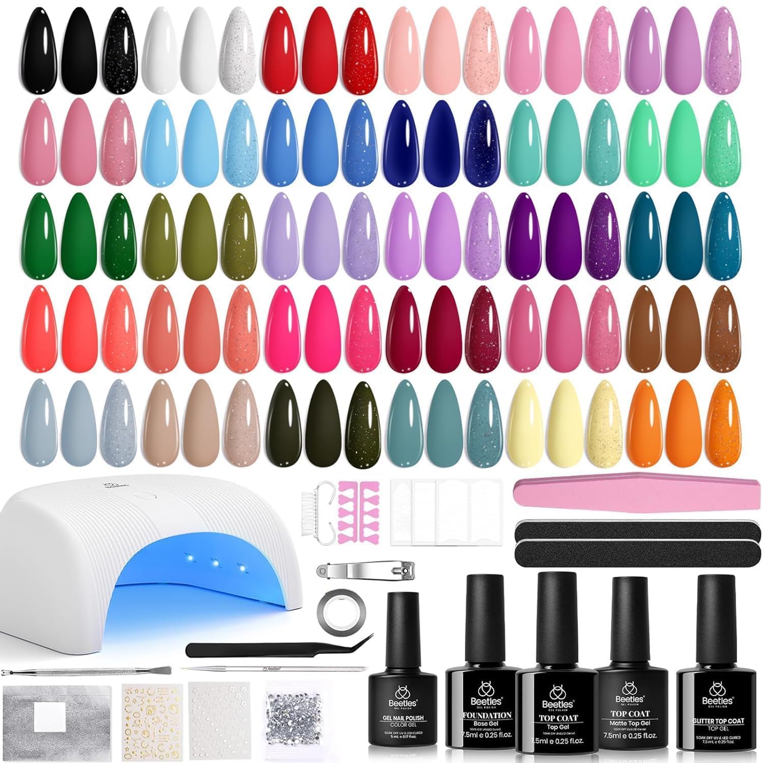 Beetles Gel Nail Polish Kit with U V Light -54 Pcs Gel Nail Kit Four Seasons Glo...