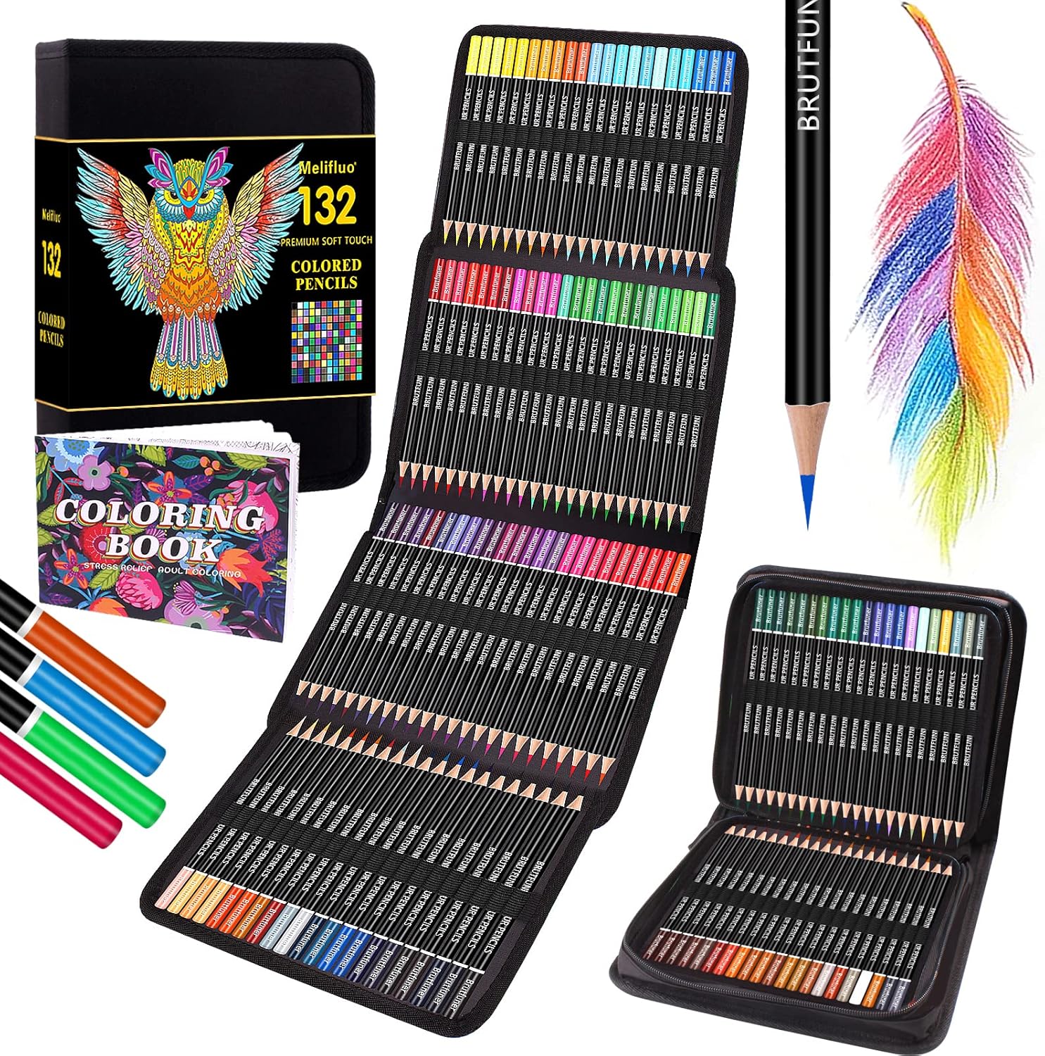 Melifluo 132 Colouring Pencils Set with Black Portable Zipper Bag. Professional...