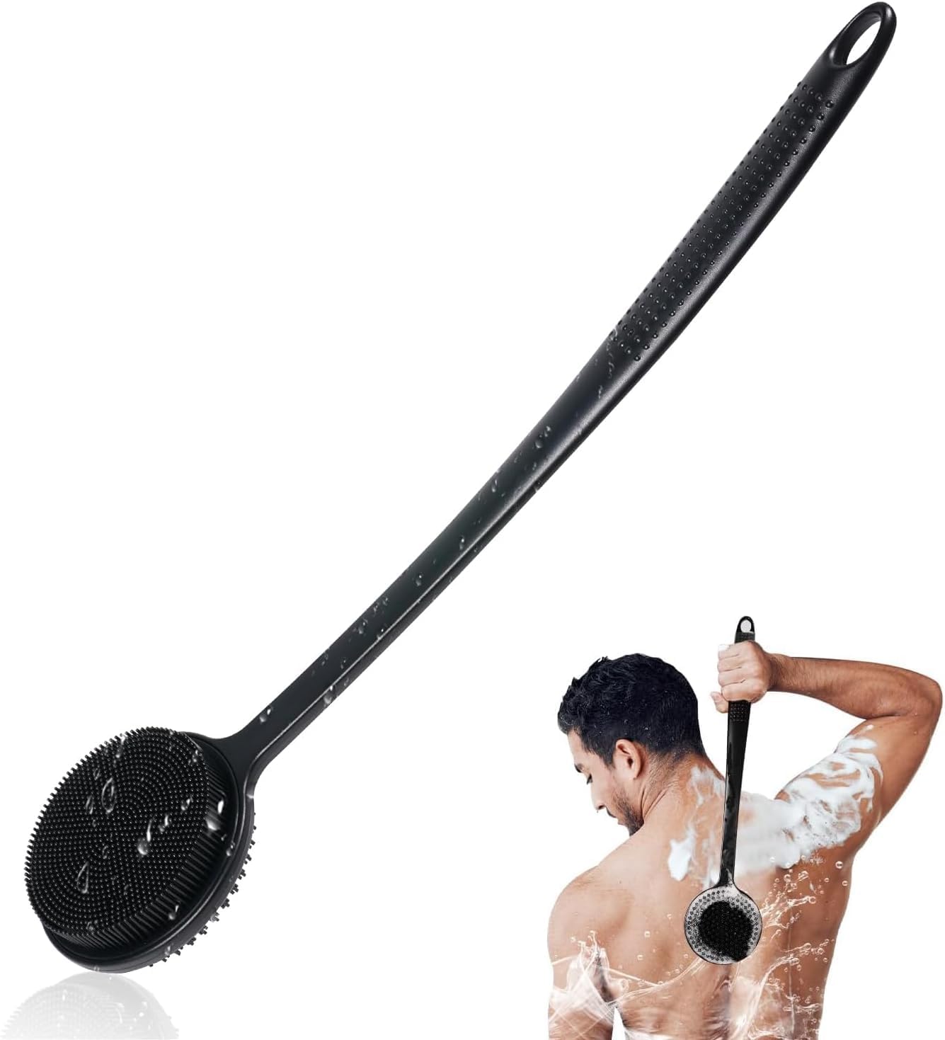 Silicone Back Scrubber for Shower, 17in Lengthen Long Handle Body Brush, Double...