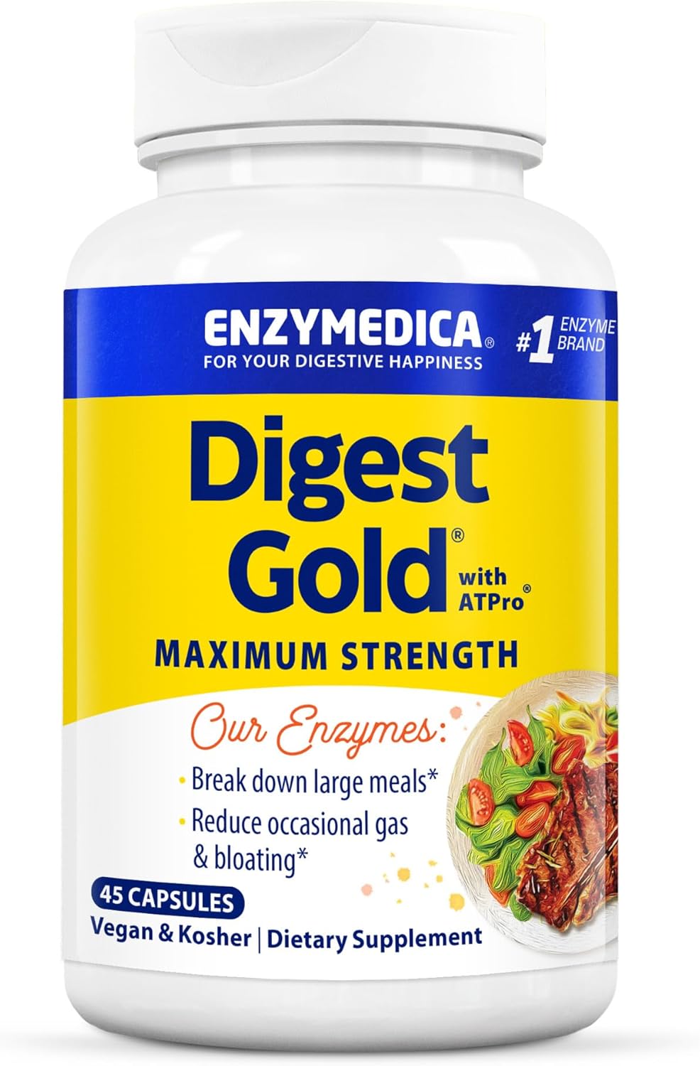 Premium Enzymedica Digest Gold ATPro, Maximum Strength Digestive Enzymes, Optima...