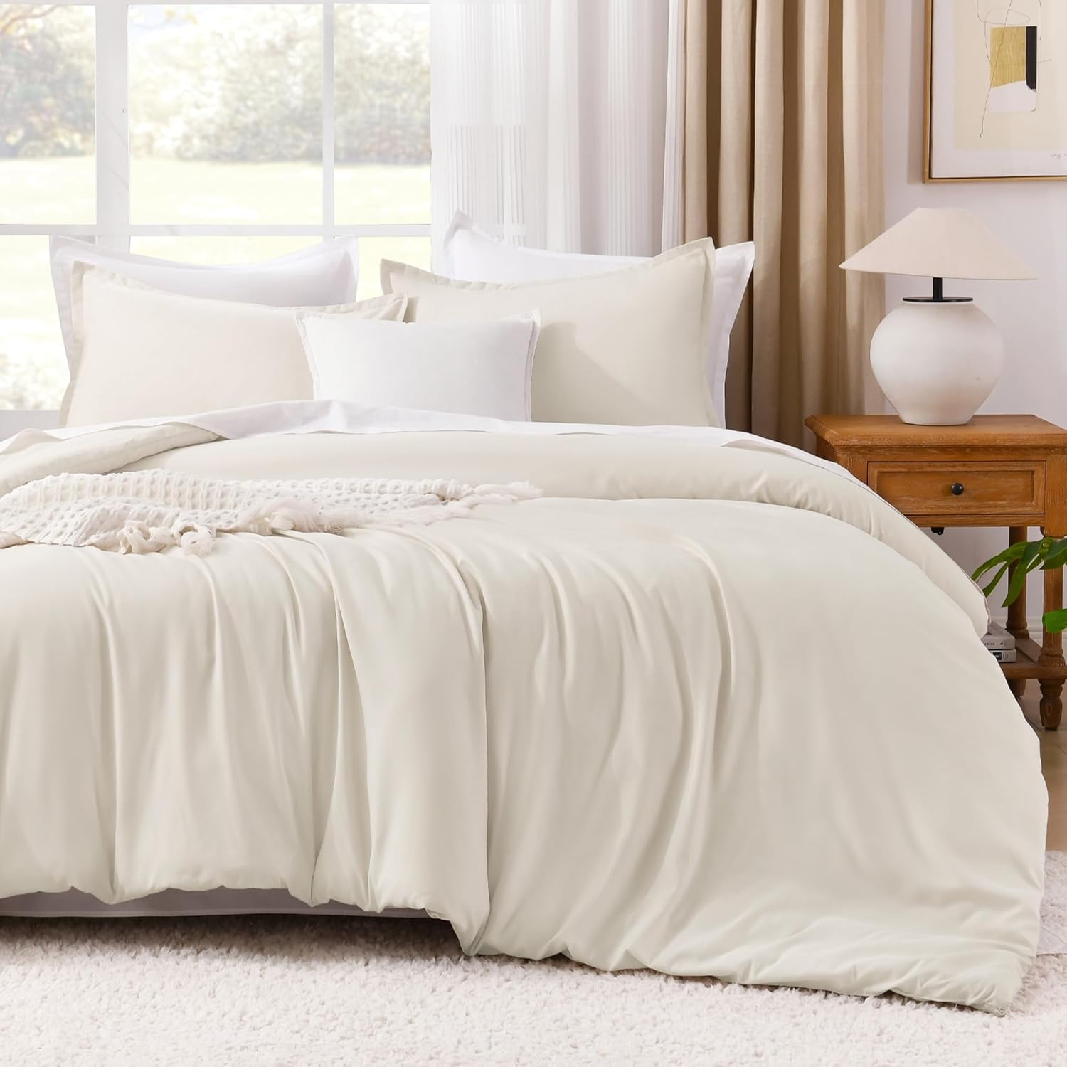 Litanika King Size Comforter Set, 3 Pieces Lightweight Solid Bedding Comforter S...