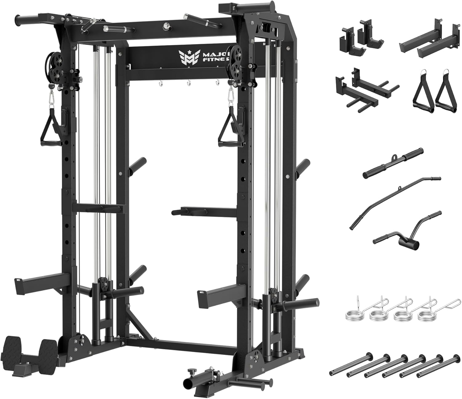 MAJOR FITNESS F22 Power Rack, 1600lbs All-in-One Squat Rack with Dual Pulley Sys...