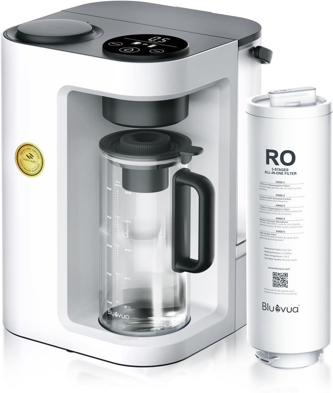 Bluevua RO100ROPOT-Lite(UV) Reverse Osmosis System Countertop Water Filter, 7-St...