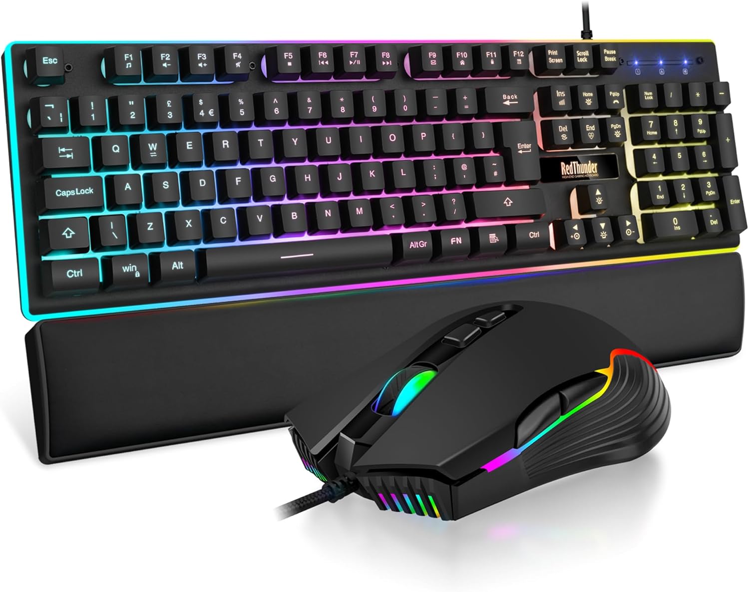 RedThunder K10 Wired Gaming Keyboard and Mouse Combo, UK Layout, True RGB Backli...