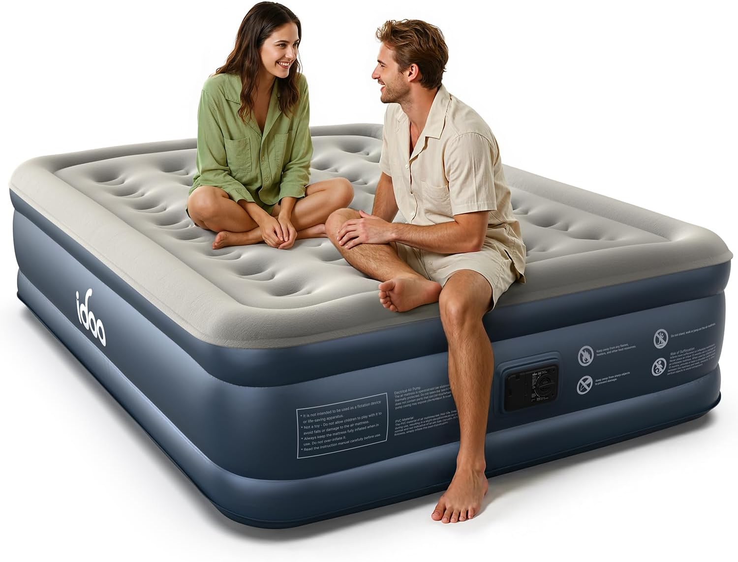 Premium iDOO King Size Airbed, High-Quality Inflatable Blow Up Mattress with Bui...