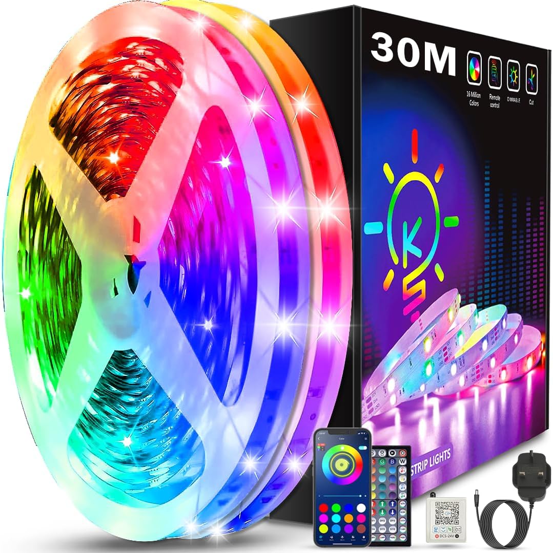 Keepsmile 30M Led Strip Lights(2 Rolls of 15M) with Music Sync,Bluetooth Smart A...