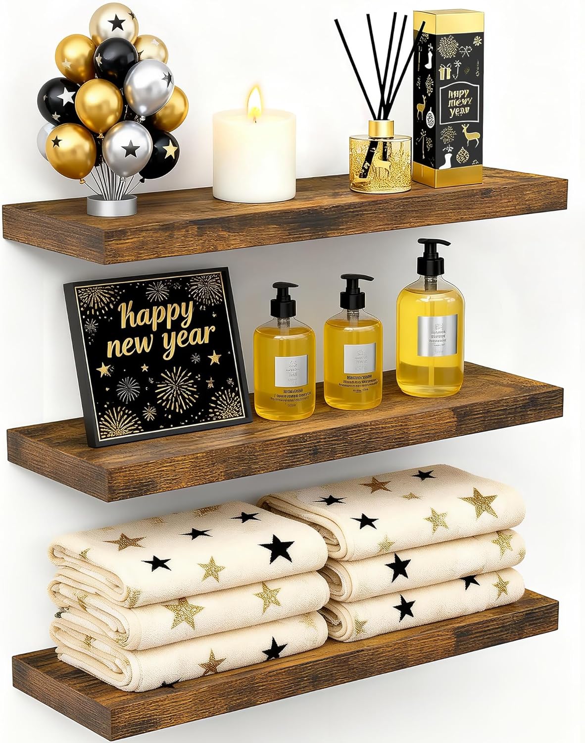 BAYKA Floating Shelves Bathroom for Wall – Shelf Over Toilet Farmhouse Rustic Wo...