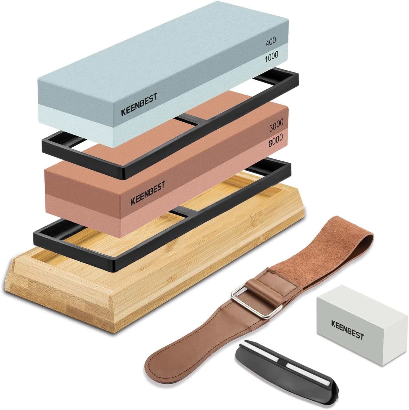 Actual Grit Premium Material Sharpening Stone Set 400 1000 3000 8000 Whetstone J...