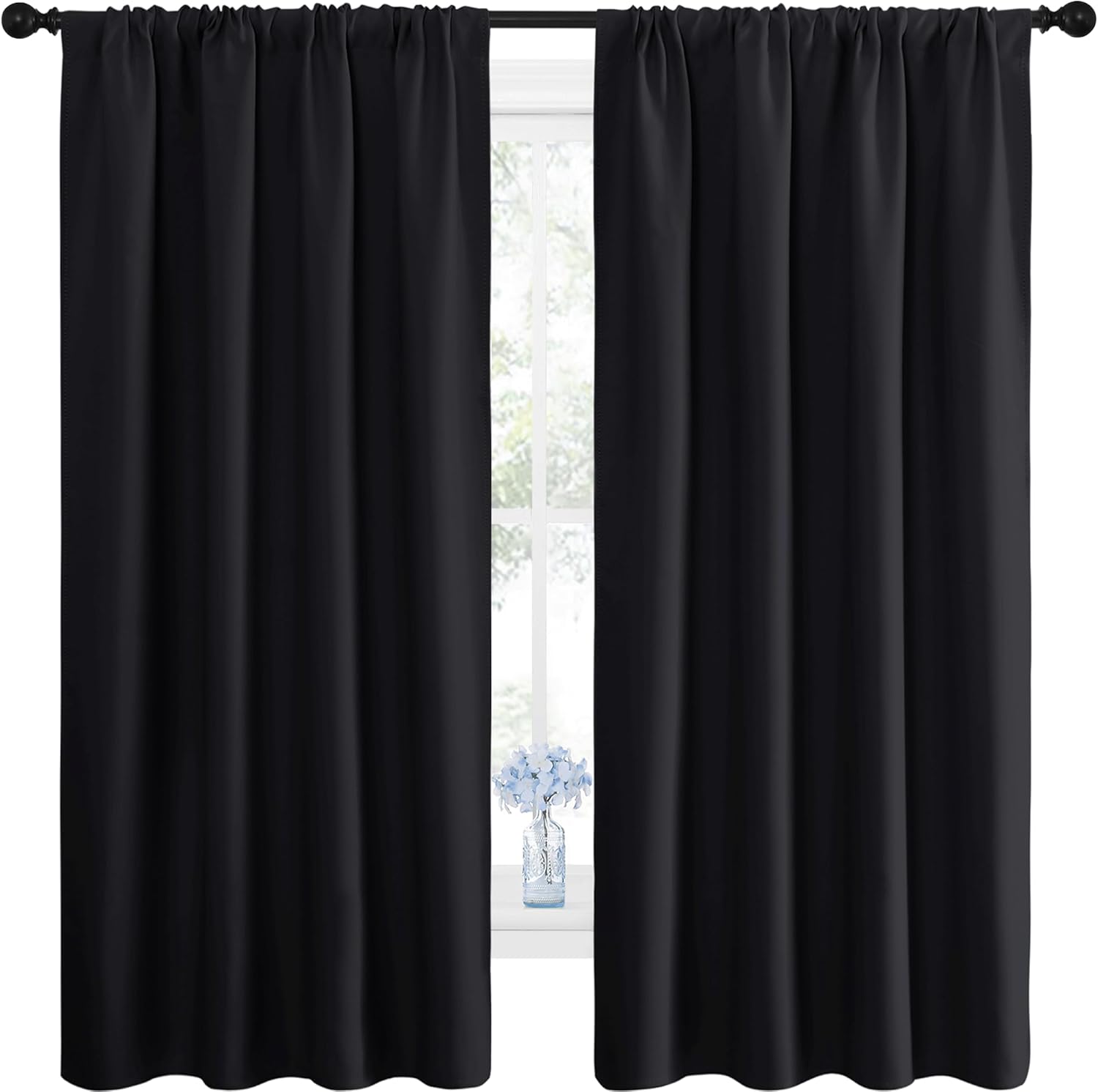 NICETOWN Black Blackout Curtain Blinds - Solid Thermal Insulated Window Treatmen...