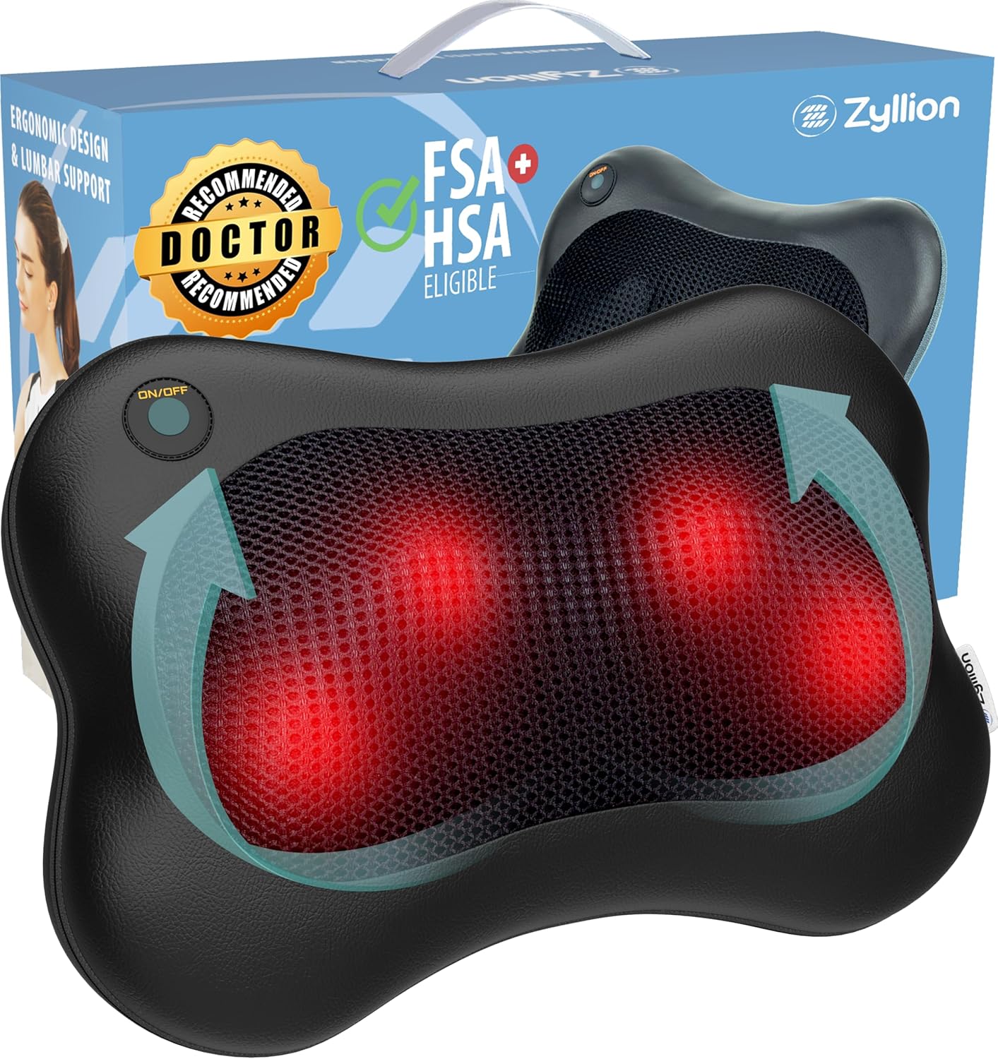 Zyllion Shiatsu Back and Neck Massager with Heat - 3D Electric Kneading Deep Tis...