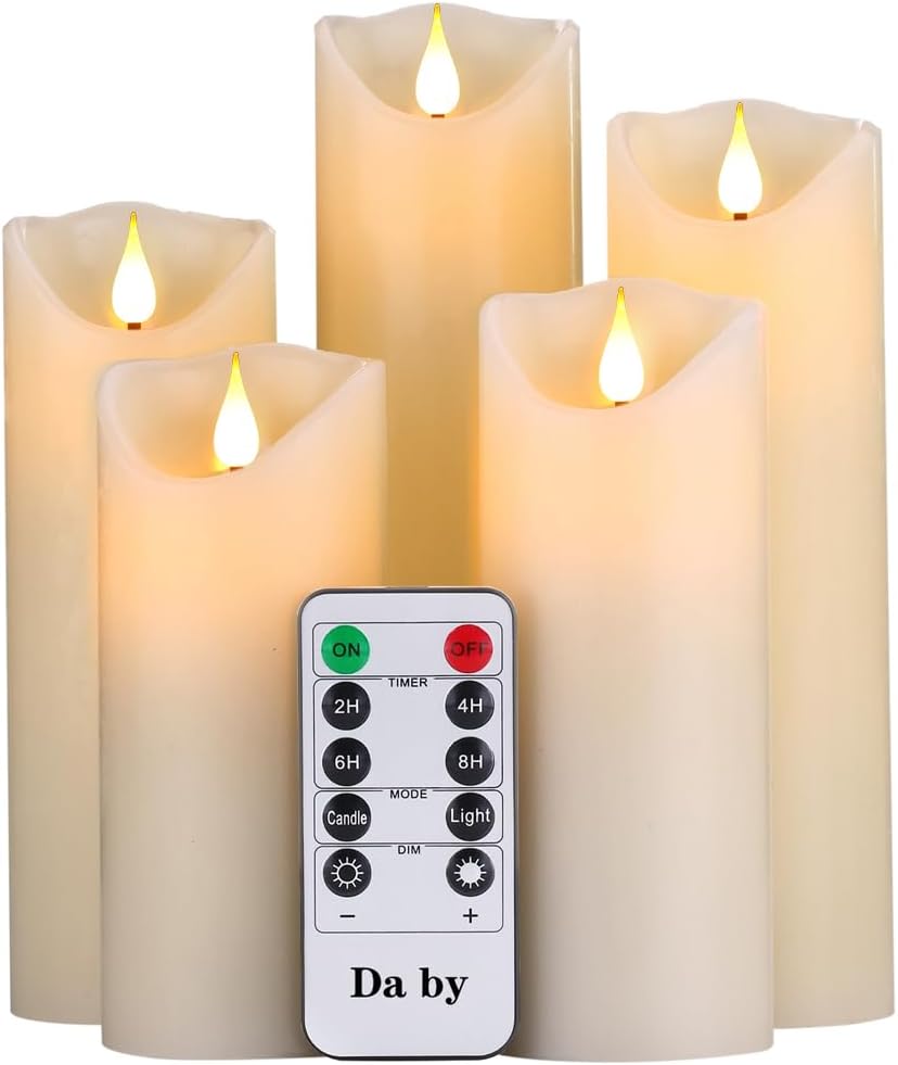 Da by Flameless Candles 13/14/16/18/20cm Set of 5 Realistic Dancing LED Flickeri...