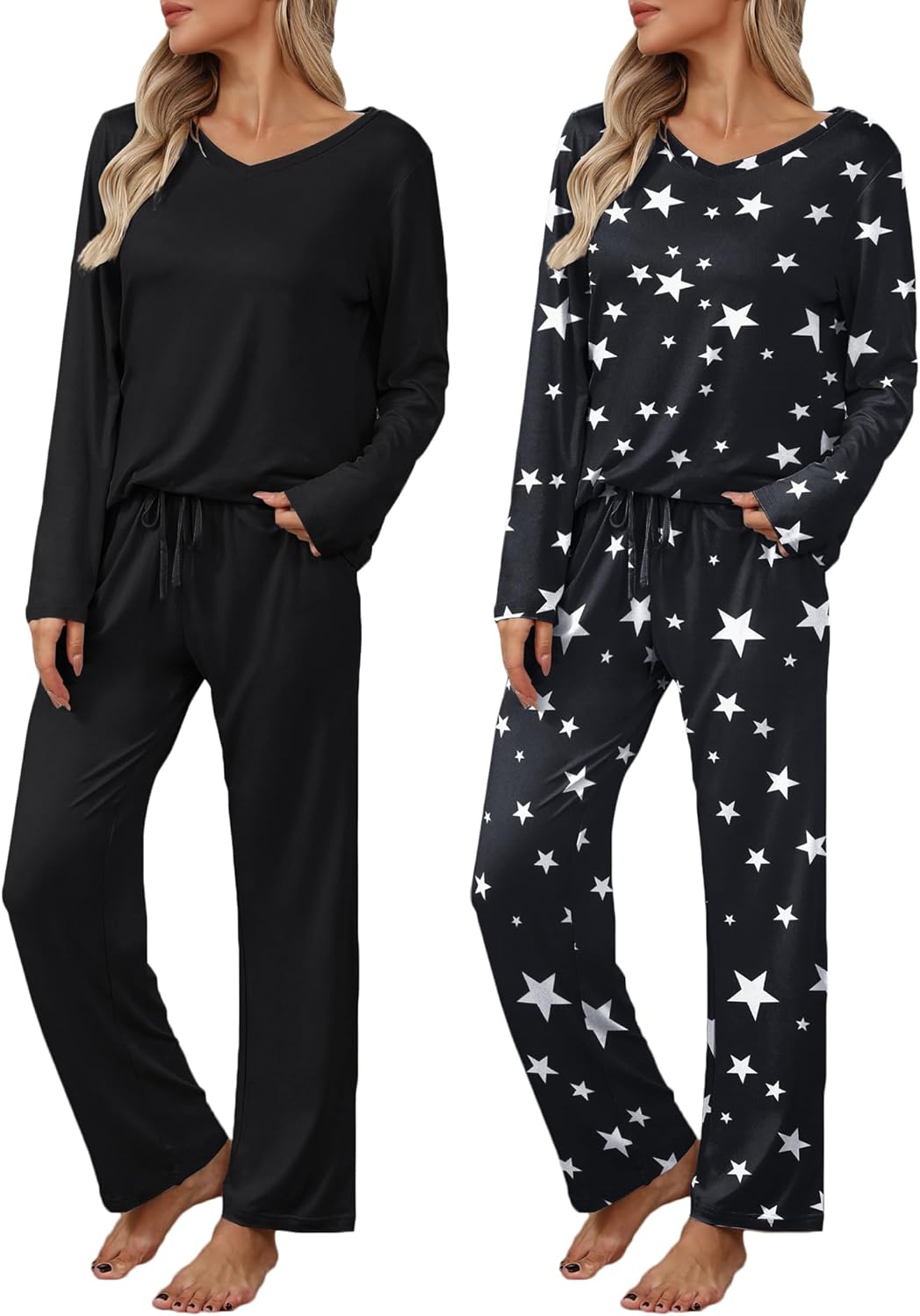 Comfortable Ekouaer Womens Pajama Set, Premium 2 Pack Long Sleeve Pajamas, Cozy...