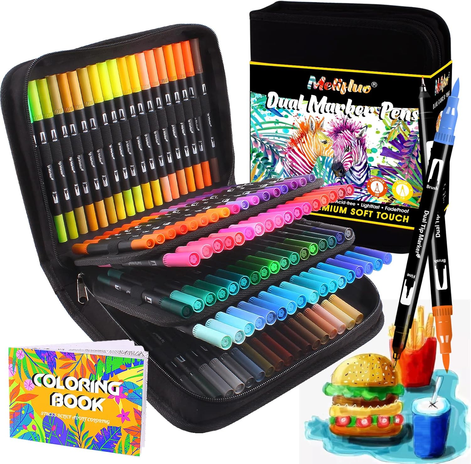 Melifluo 105 Dual Tip Colouring Pens Brush Pens Felt Brush Tip Pens for Adults C...