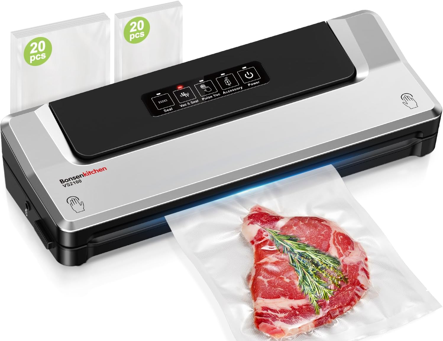 Bonsenkitchen Vacuum Sealer with 40 Vacuum Bags, Fast-Compact Vacuum Sealer Mach...