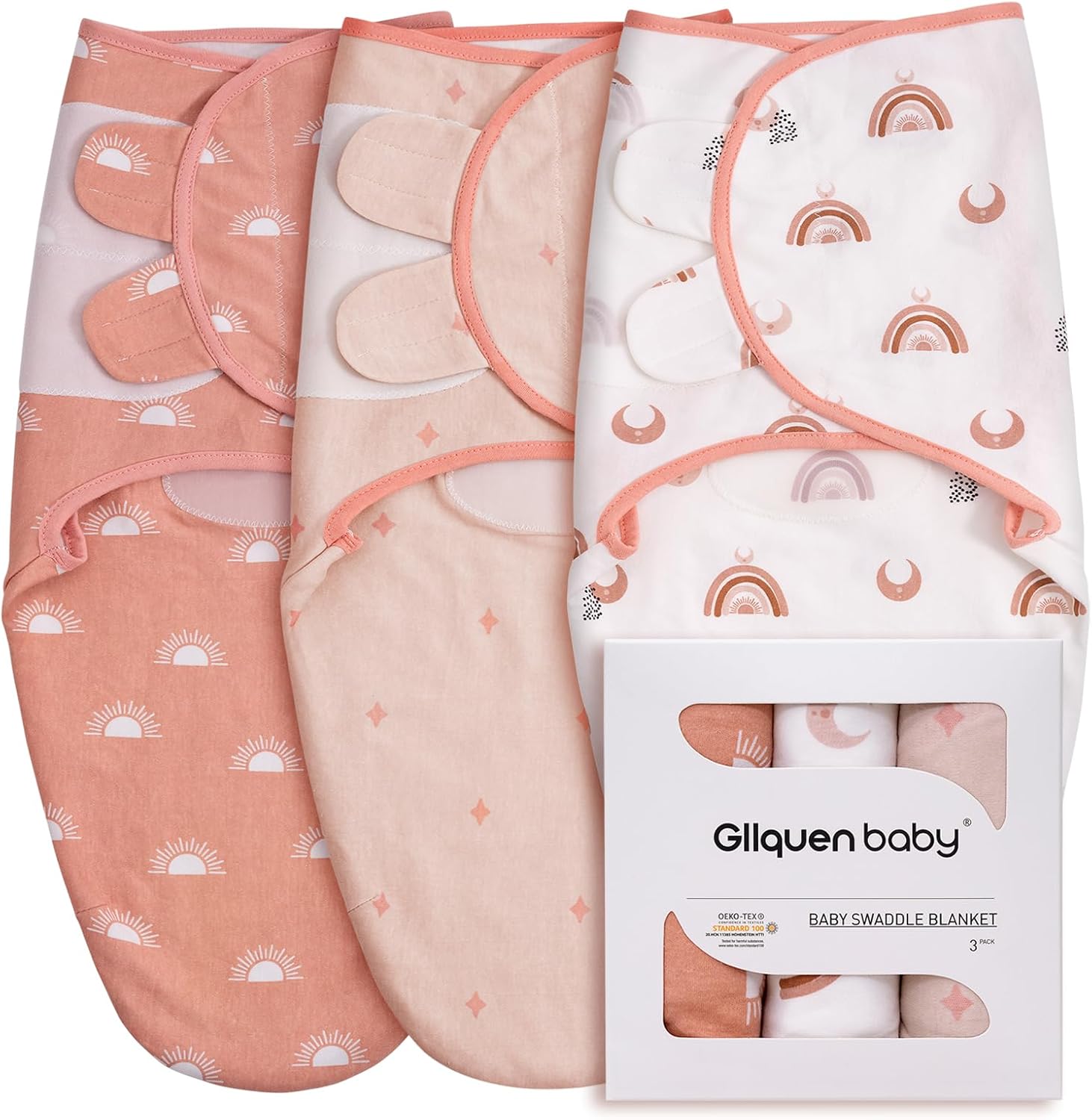 GLLQUEN BABY Baby Swaddle Wraps for 0-3 Months Newborn,Oeko-tex100,100% Breathab...