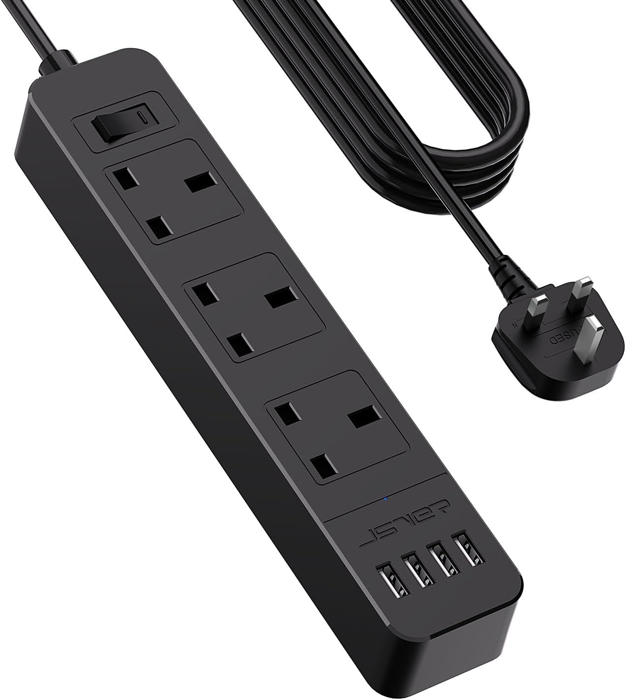 JSVER Extension Lead, Special Power Strip with USB Slots, Innovative 5M Power St...
