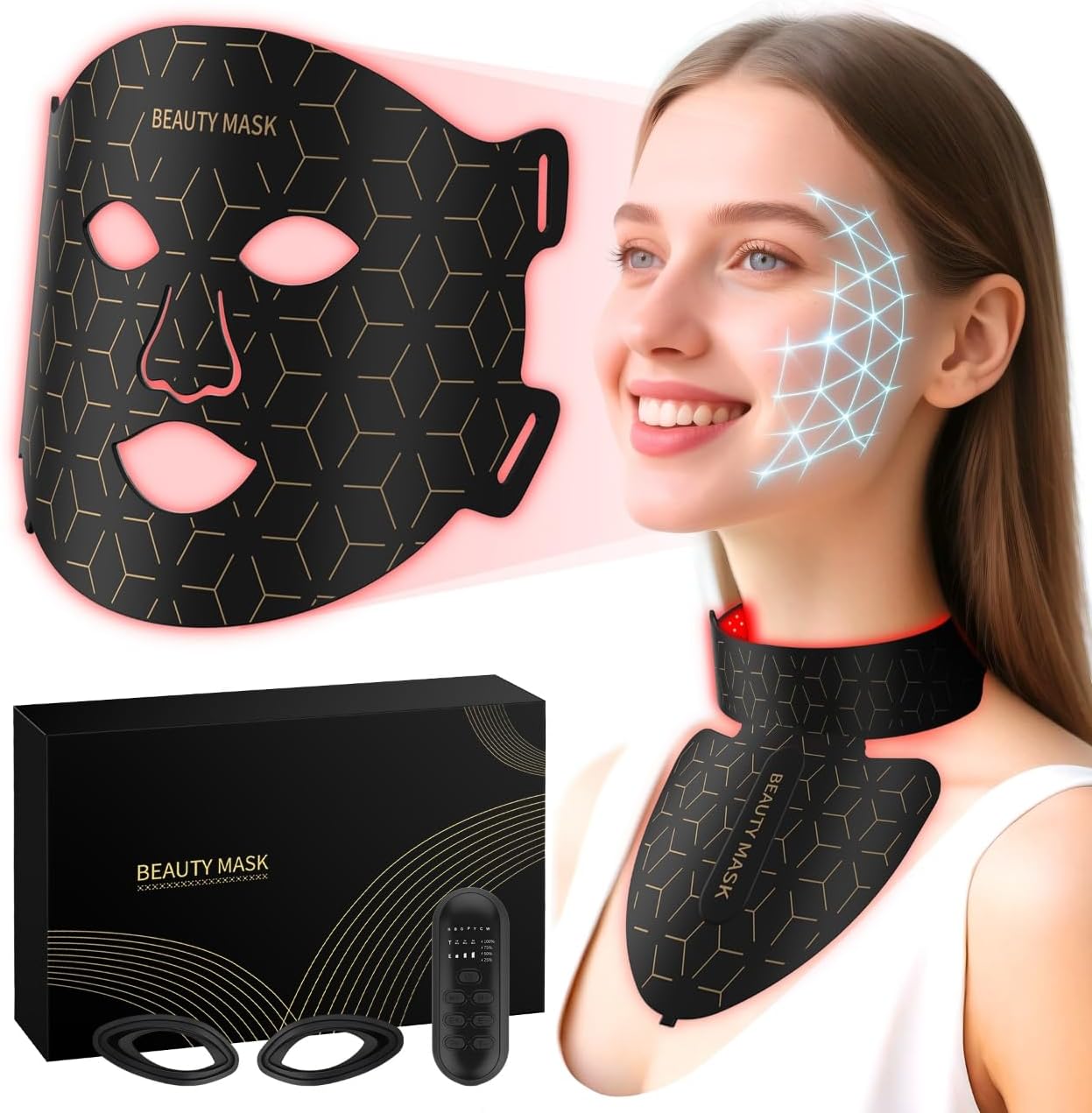Red Light Therapy for Face & Neck, Red Light Mask with 850nm NIR, 7-1 Colors LED...
