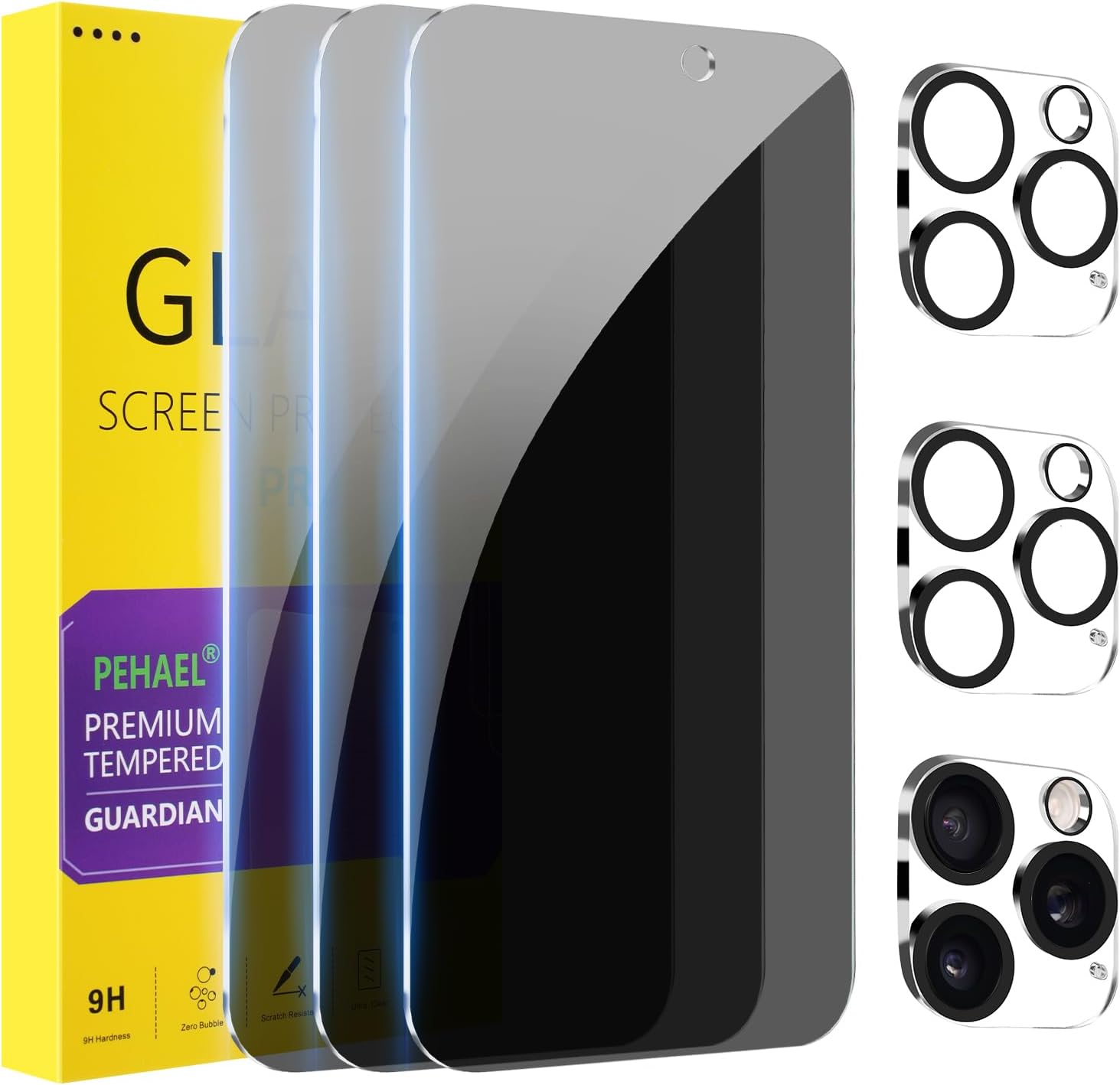PEHAEL 3+3Pack for iPhone 16 Pro Max Privacy Screen Protector with Camera Lens P...