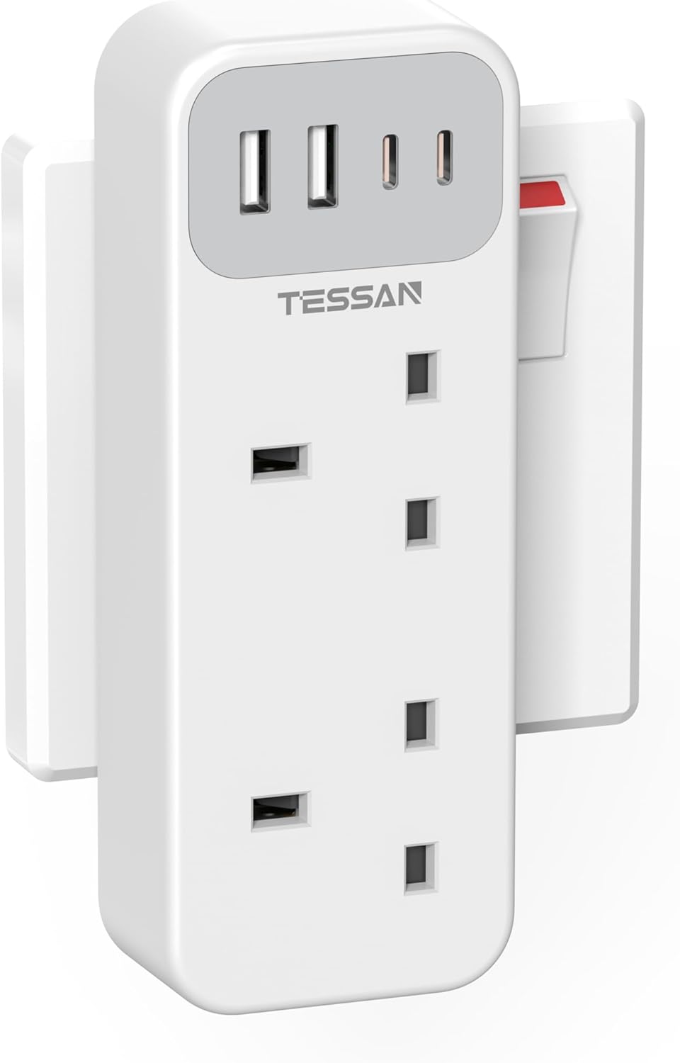 Double Plug Adaptor with 4 USB(2 USB C), TESSAN 2 Way Multi Plug Extension Adapt...