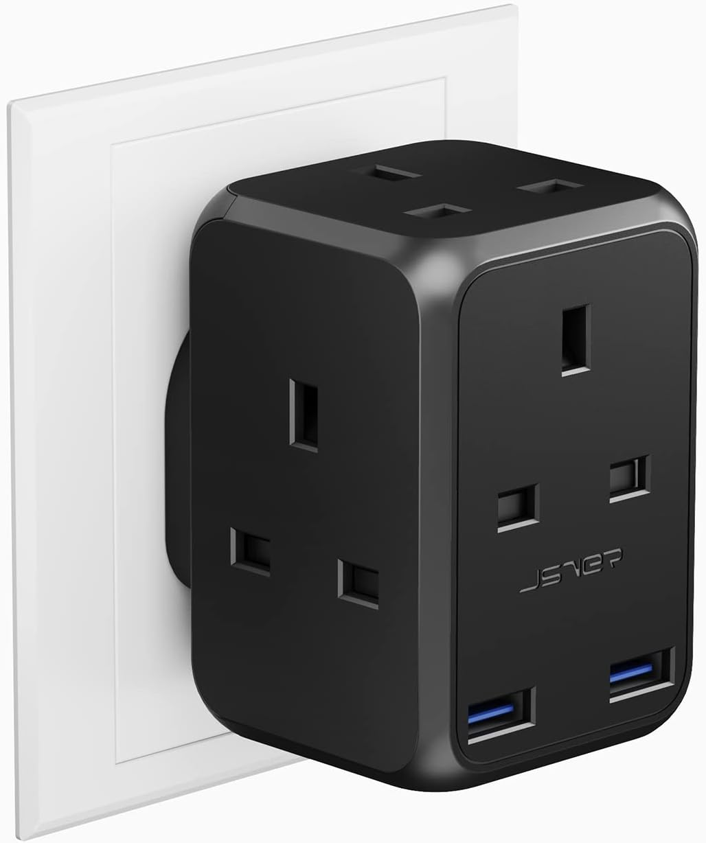 JSVER Plug Adapter USB with 4 Way Sockets 13A Cube Extension Plug Plug Extension...