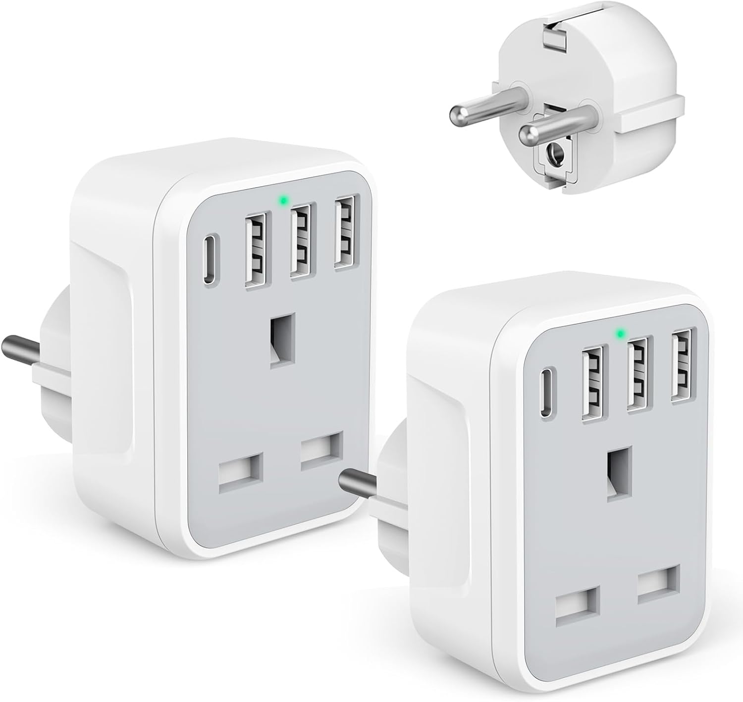 2 Pcak European to UK Plug Adaptor with 4 USB Ports(1 USB C), UK to EU Euro Euro...