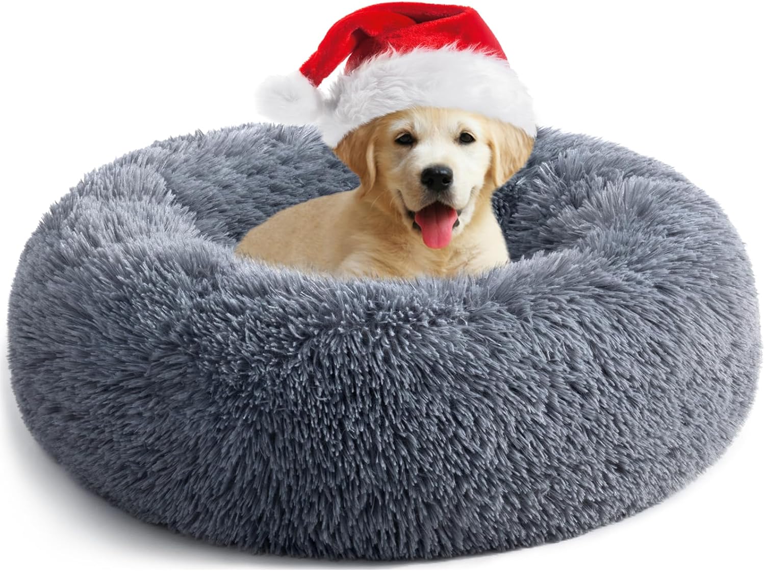 Calming Donut Dog Bed for Medium Small Dogs Cats, Fluffy Anti AnXiety Dog Beds W...