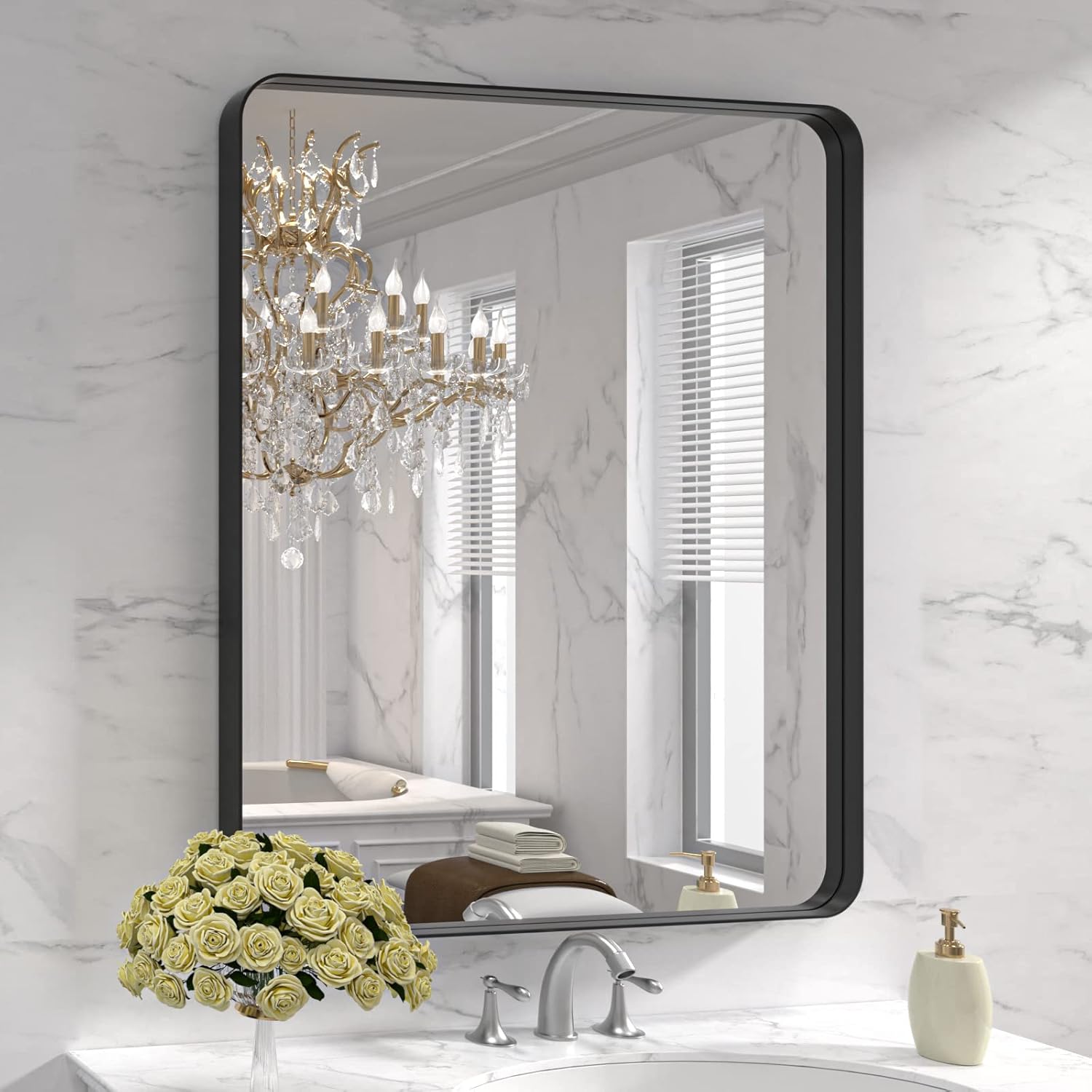 LOAAO 30X36 Inch Black Metal Framed Bathroom Mirror for Wall, Matte Black Bathro...