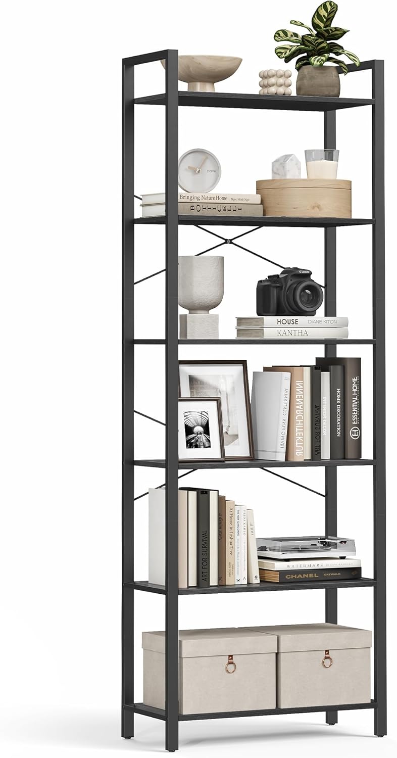 VASAGLE 6-Tier Bookshelf, Unique Shelving Unit for Office, Elegant Bookcase for...