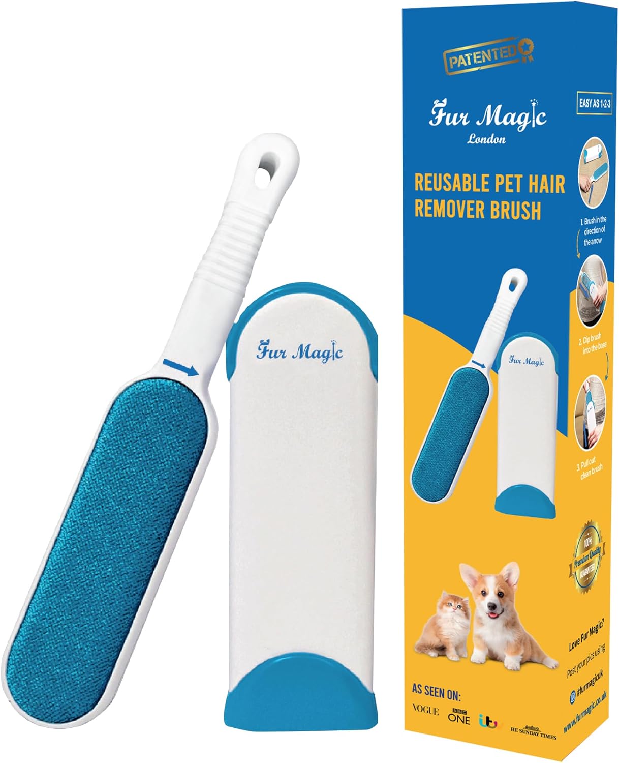Fur Magic Pet Hair Remover, Special Lint Brush With Self-Cleaning Base, Innovati...