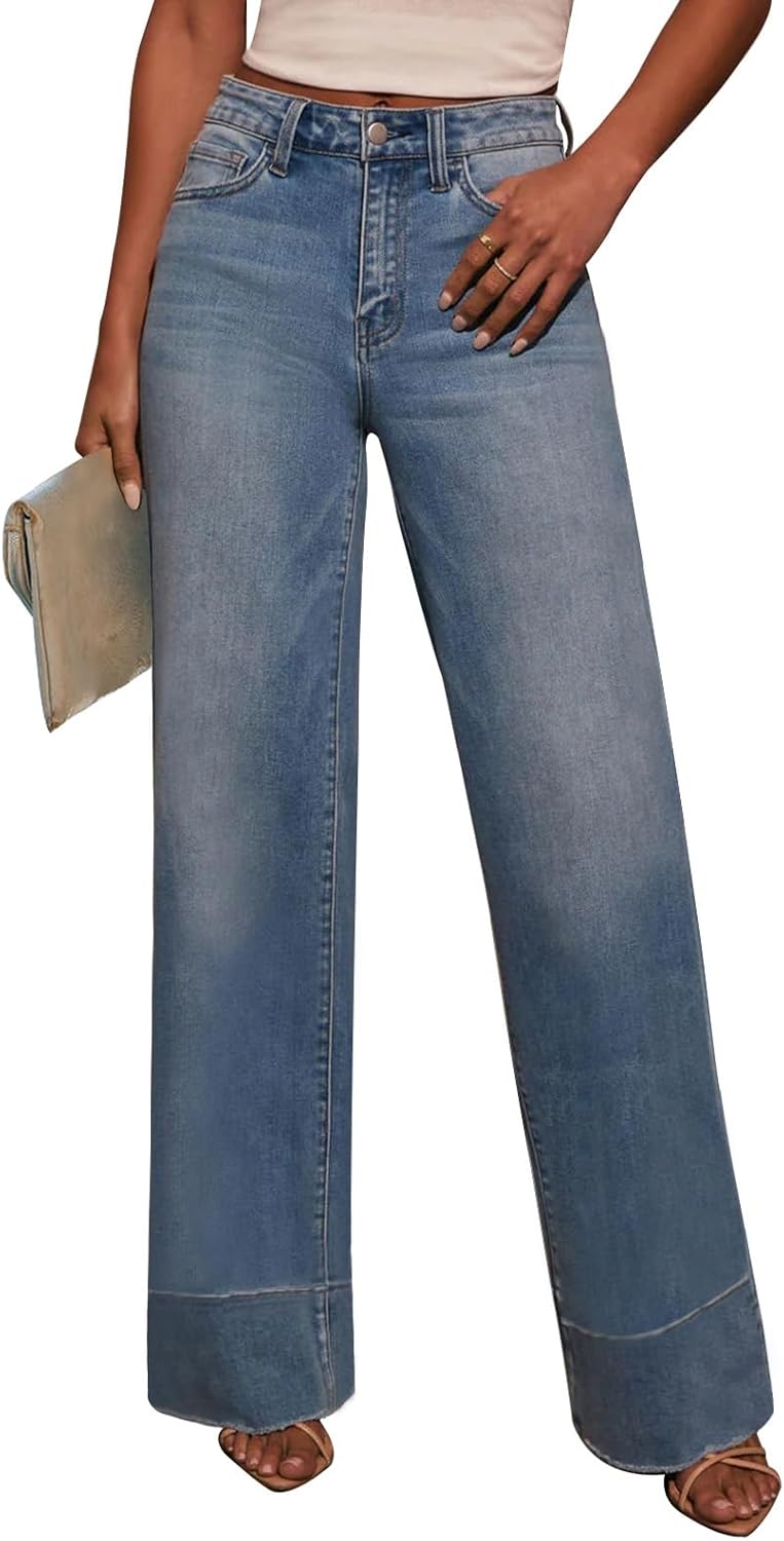 KUNMI Jeans for Women, Unique Wide Leg Baggy High Waist Denim Pants, Trendy 2025...