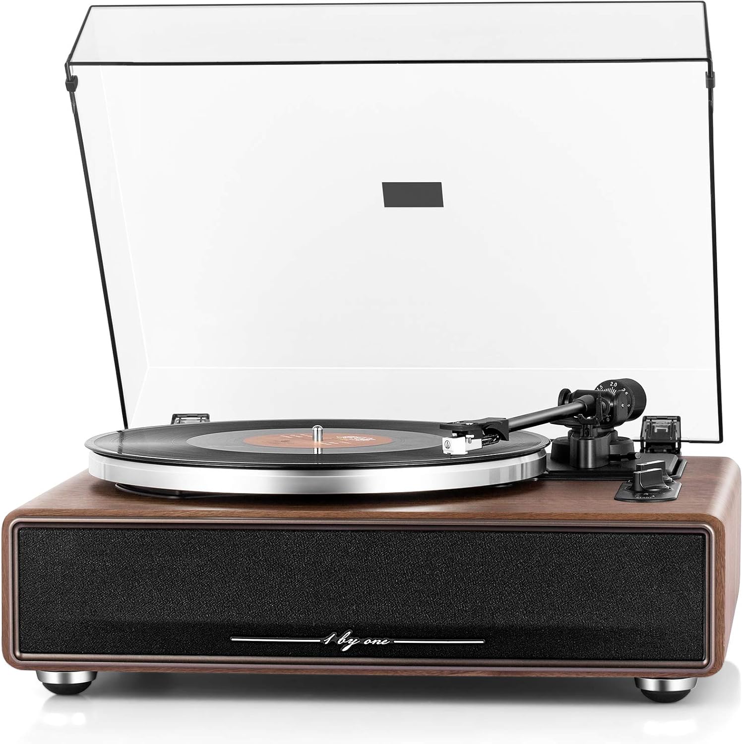 1 BY ONE High Fidelity Belt Drive Bluetooth Turntable with Built-in Speakers, Vi...