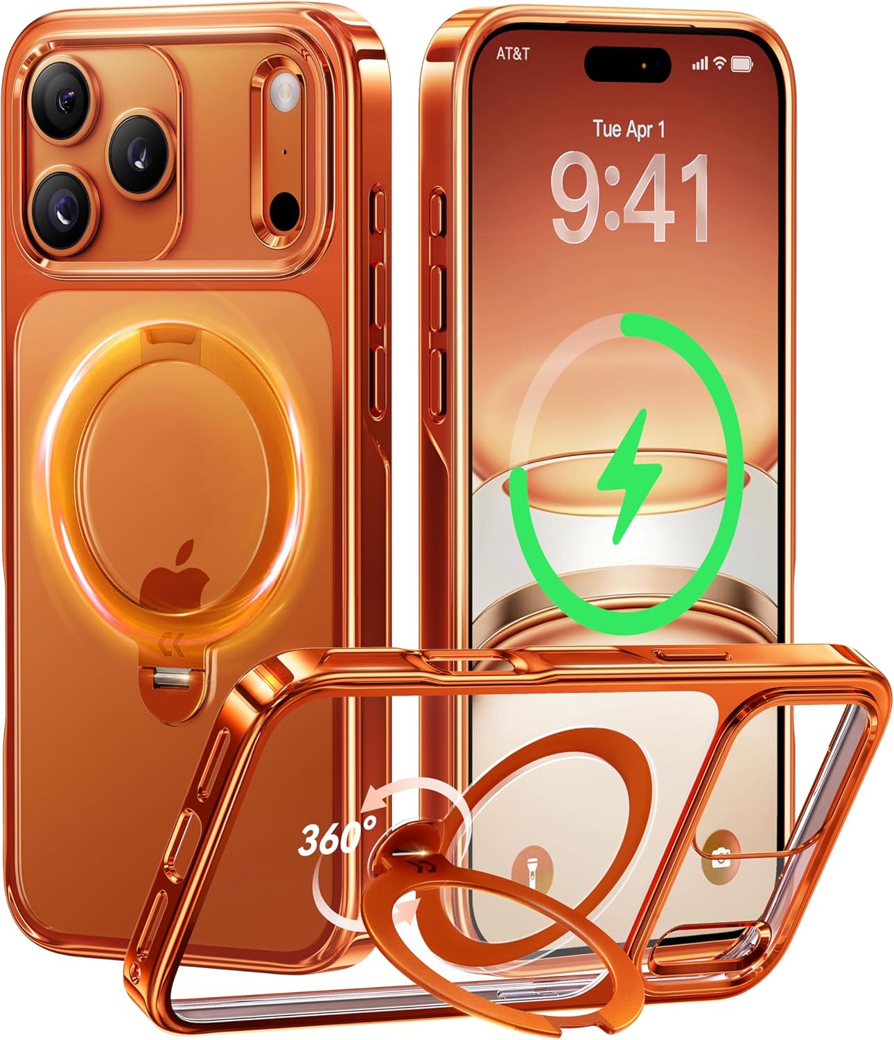 CASEKOO Cosmic Orange Glossy for iPhone 17 Pro Max Case [360 Spin Magnetic Stand...