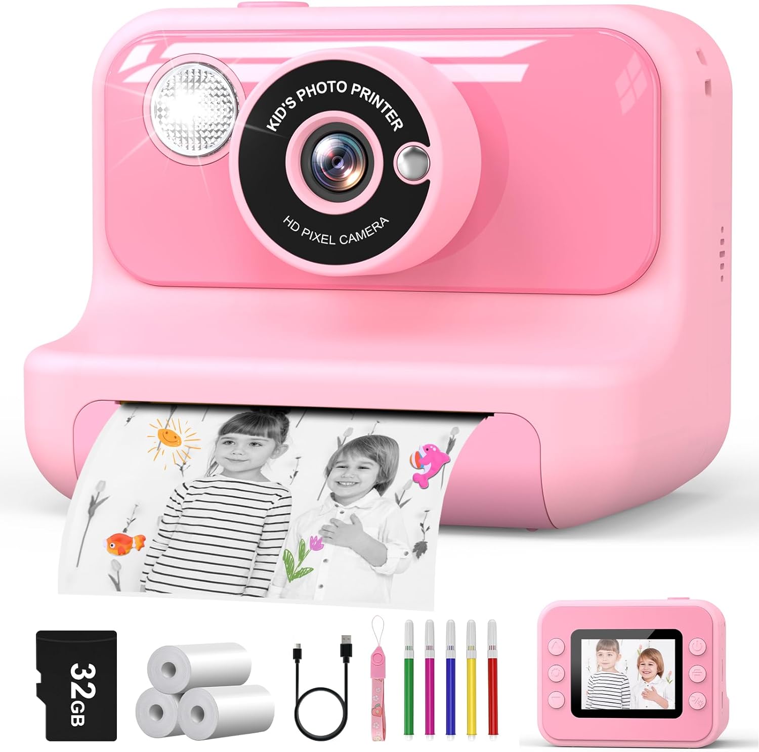 Hangrui Kids Camera Instant Print, 2.4'' Instant Camera for Kids, 1080P Children...