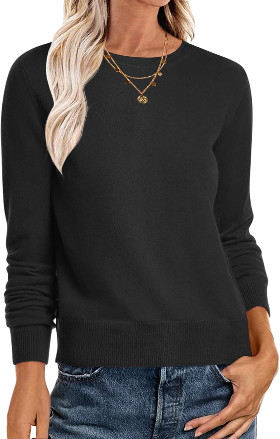 ANRABESS Sweaters for Women Long Sleeve Lightweight Crewneck Soft Basic Knit Loo...