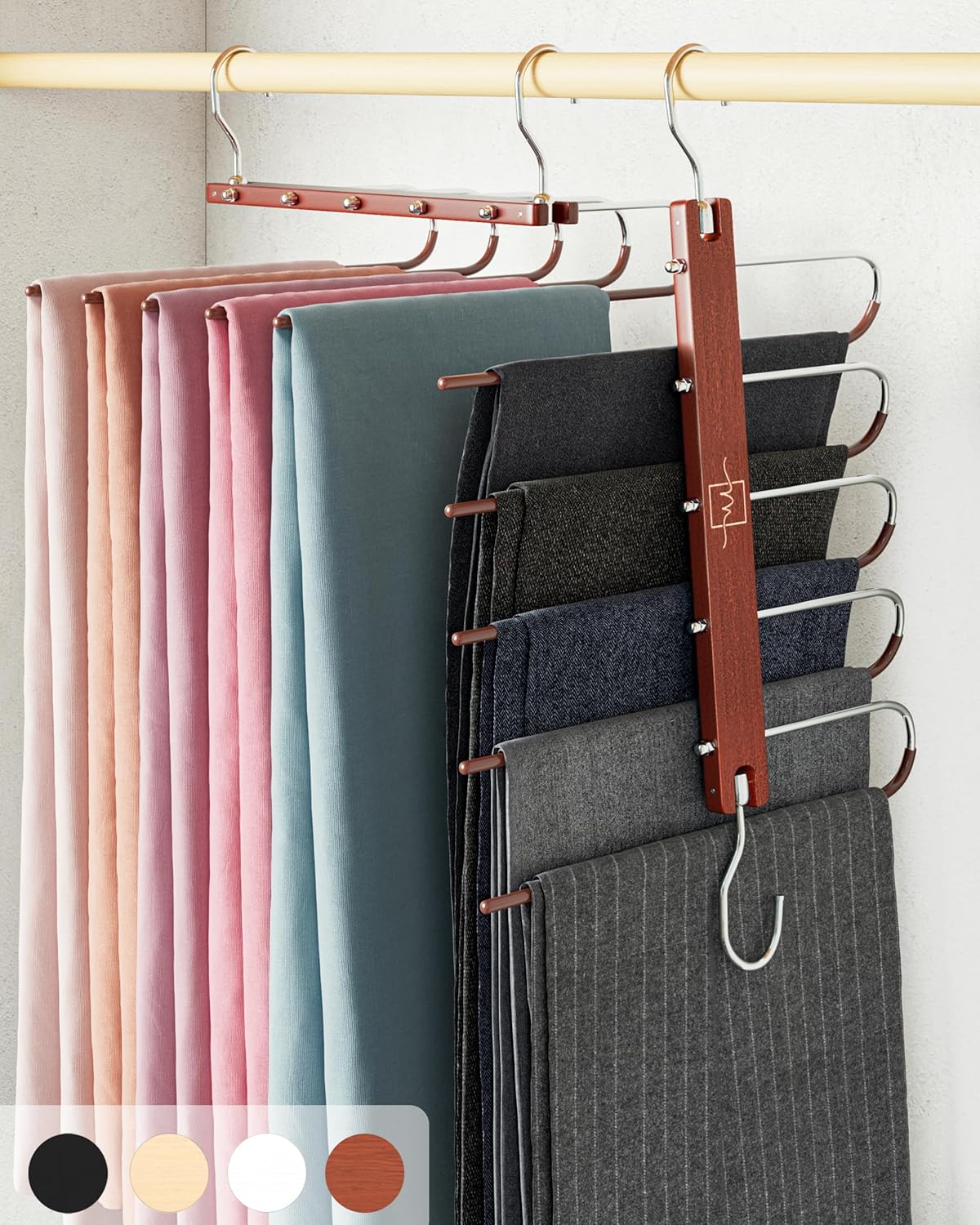 MORALVE Trousers Hangers Space Saving - 2 Pack European Beechwood Scarf and Jean...