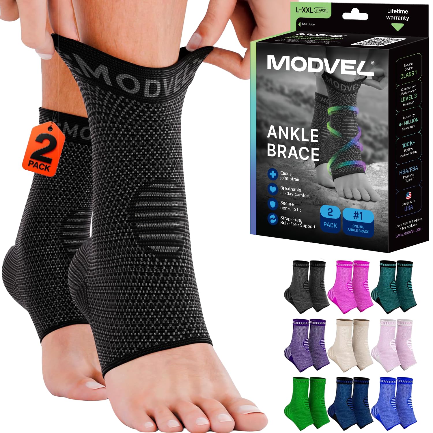 Modvel Foot & Ankle Brace Socks for Sprained Ankle Compression Sleeve - Plantar...
