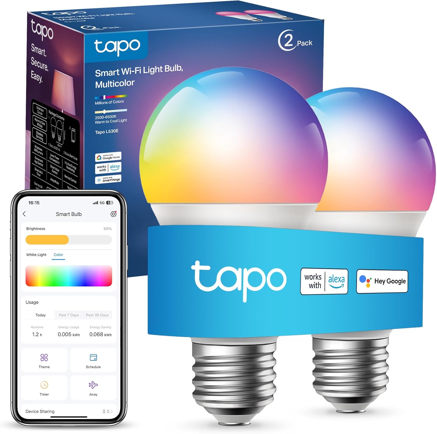 Tapo L530E (2-Pack) E27 Smart Bulb, Alexa Light Bulbs, LED Light Bulb, Extra Bri...