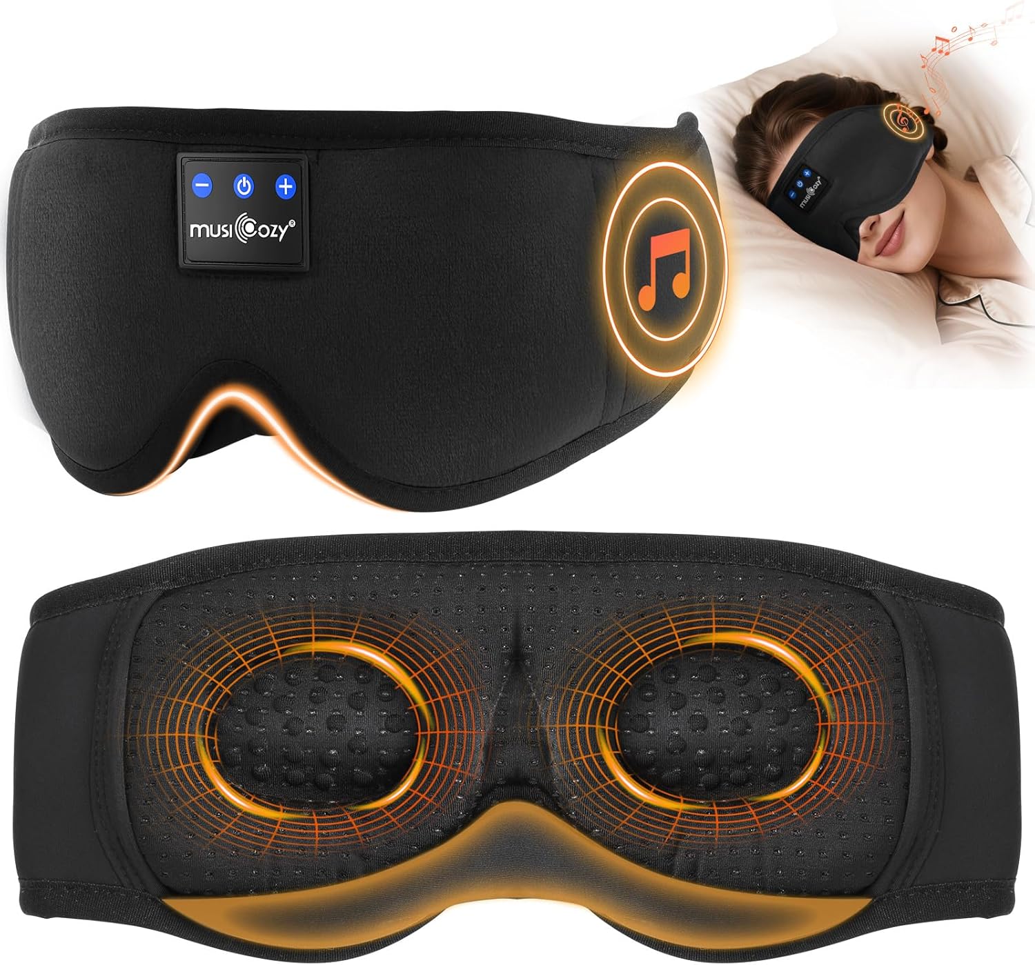 MUSICOZY 3D Bluetooth Sleep Mask, Special Sleep Headphones with 100% Blockout, I...
