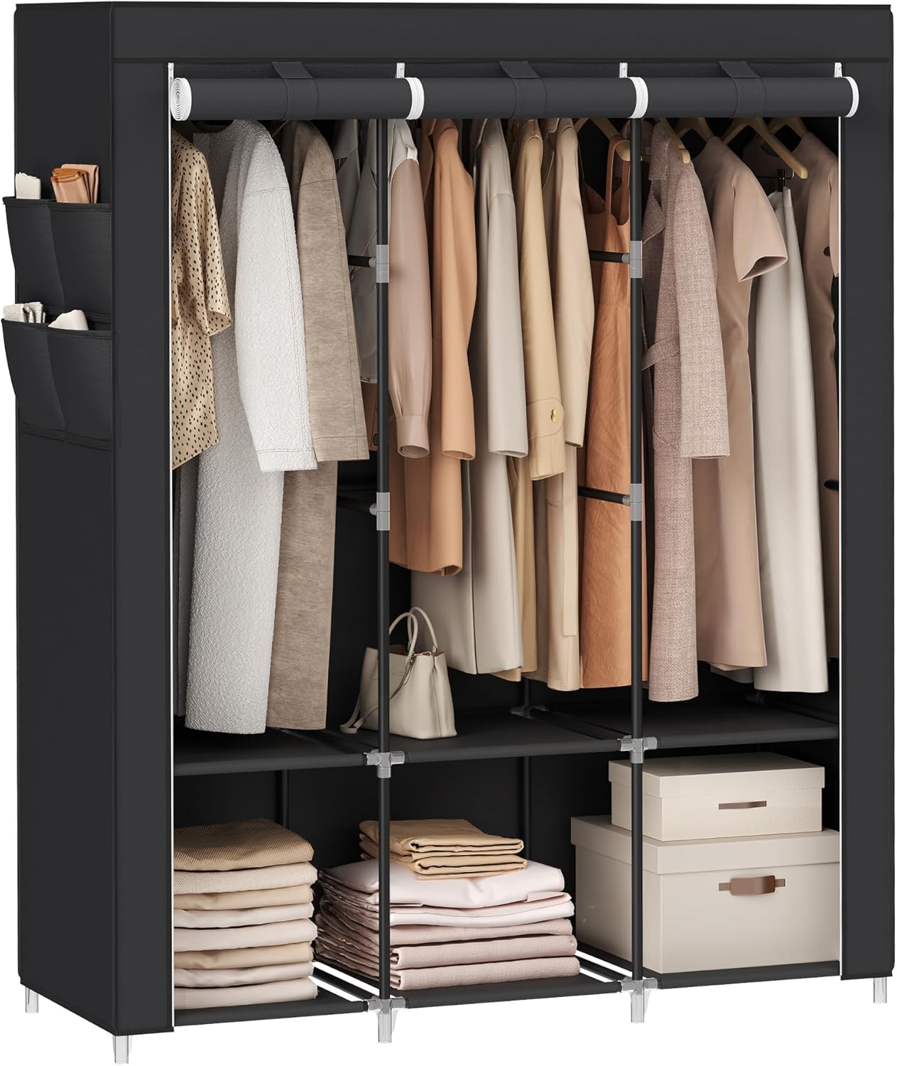 SONGMICS Clothes Wardrobe, Portable Closet with Cover, 130 x 45 x 167 cm, 3 Hang...